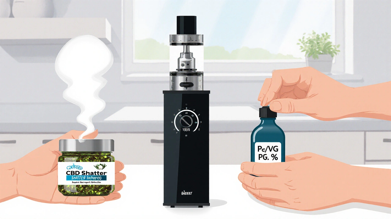 Uživatel nastavuje bezpečnou teplotu vaporizéru, používá čistý shatter a vyšší VG poměr.
