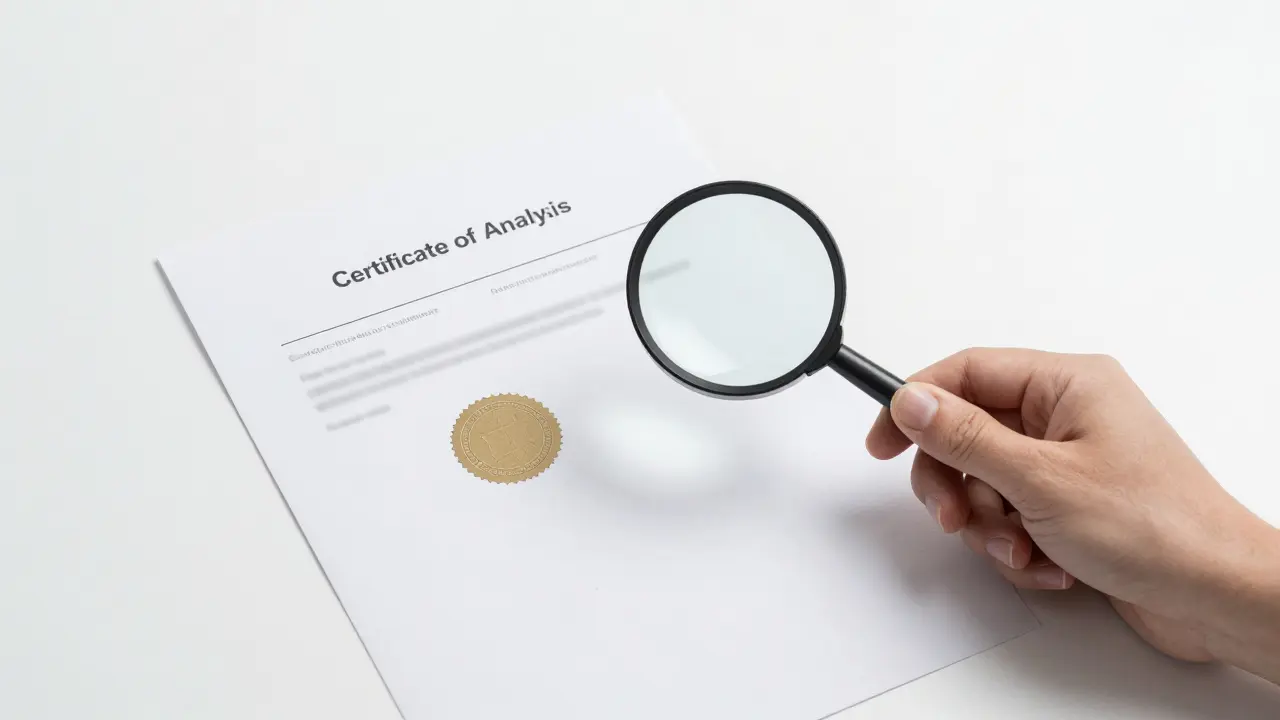Osoba prohlíží certifikát analýzy kvality CBG kosmetiky.