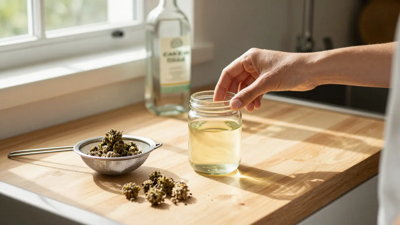 Domácí příprava CBD infuze s kokosovým olejem a tequilou