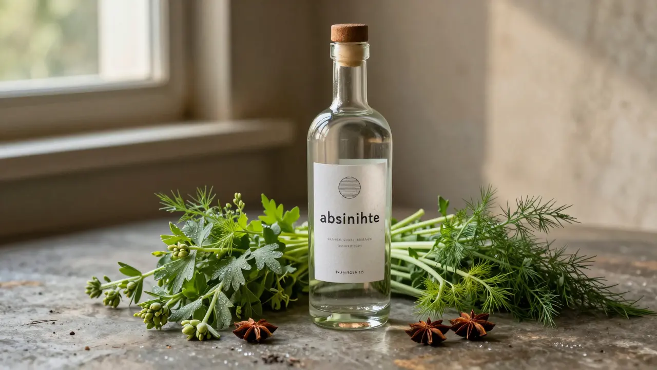 Ingredience kvalitního absintu na stole