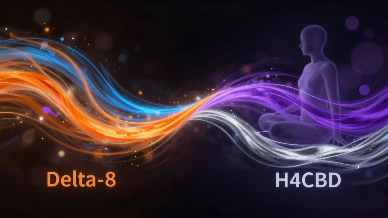 Abstract illustration of two energy streams merging around a person