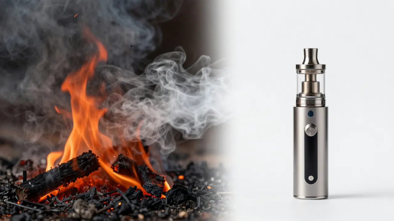 Kontrast mezi kouřem ze spalování a čistou párou z vaporizéru