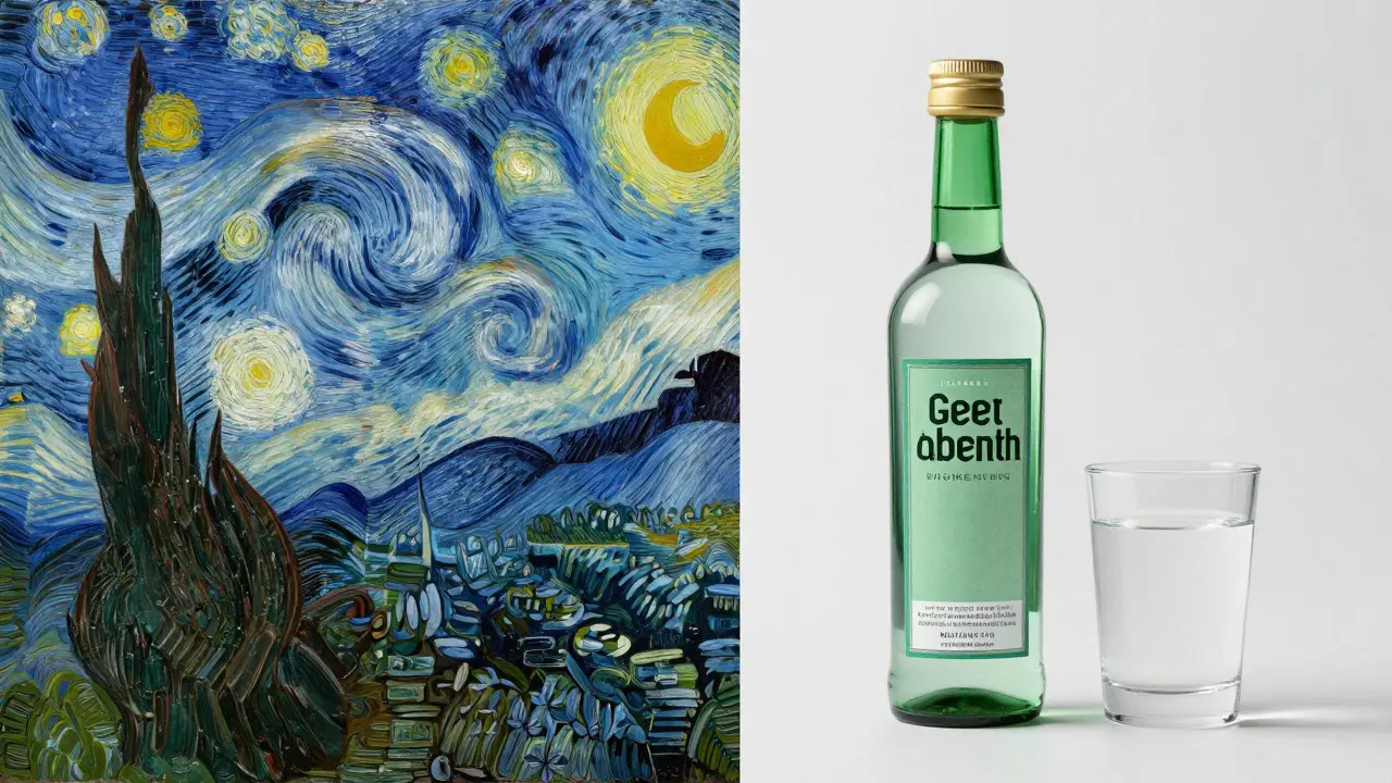 Kontrast mezi Van Goghovým malířským stylem a moderním absintem