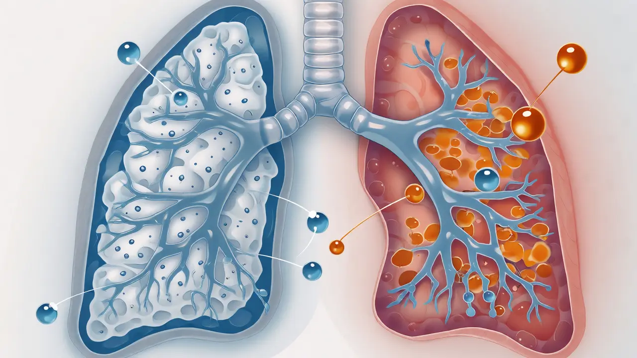 Ilustrace plic s molekulami a riziky inhalovaných látek