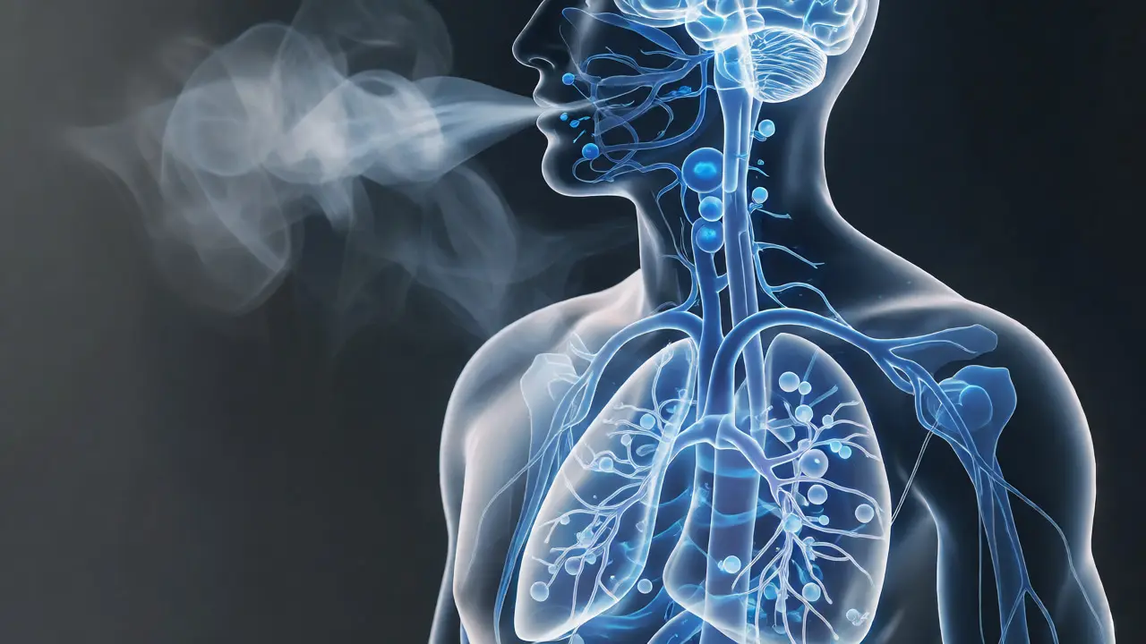 Ilustrace rychlého vstřebávání CBD do krevního oběhu při vapingu